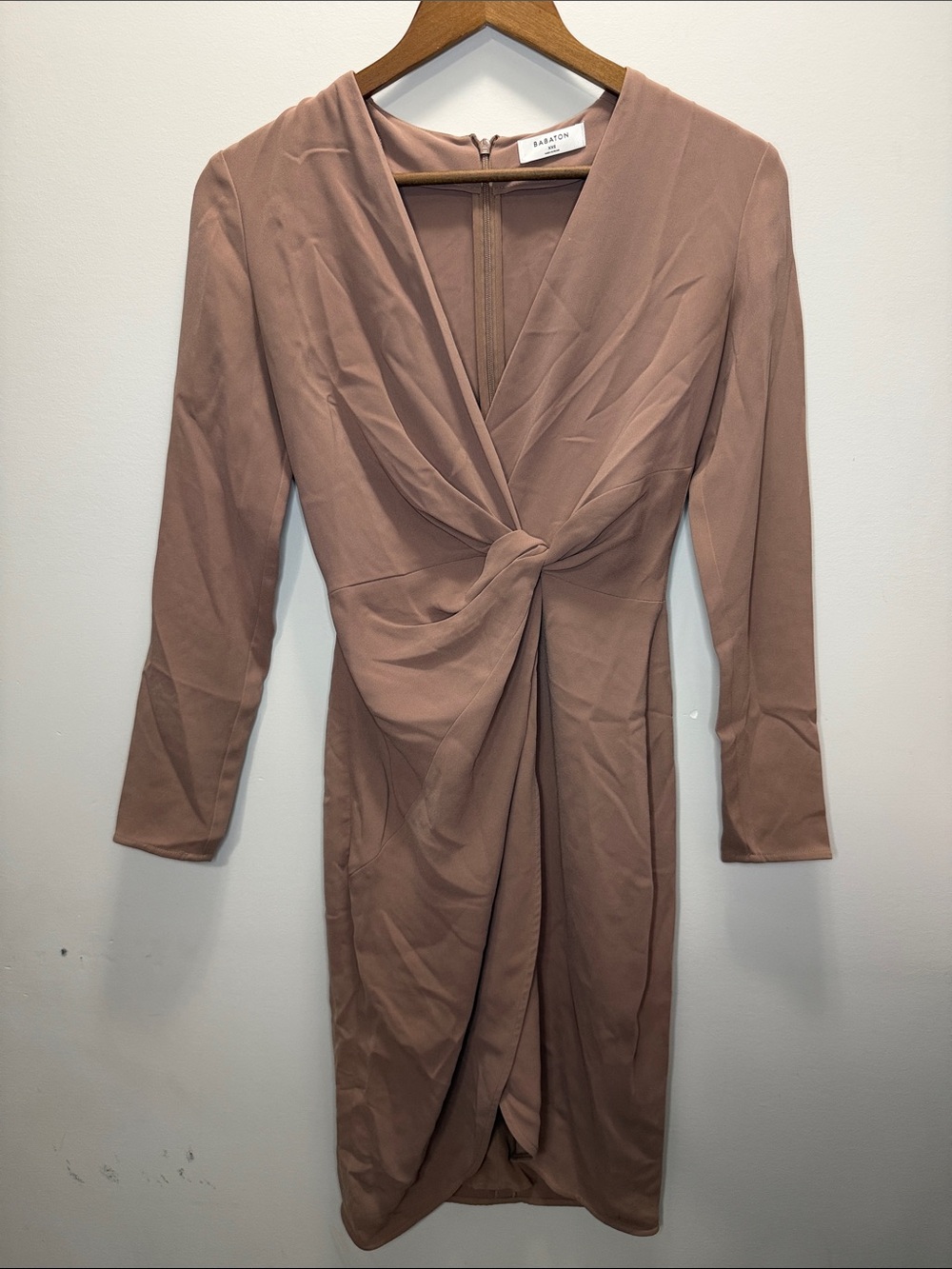 Aritzia Babaton Mocha Twist-Front Long Sleeve Dress Size XXS L39xPTP 19